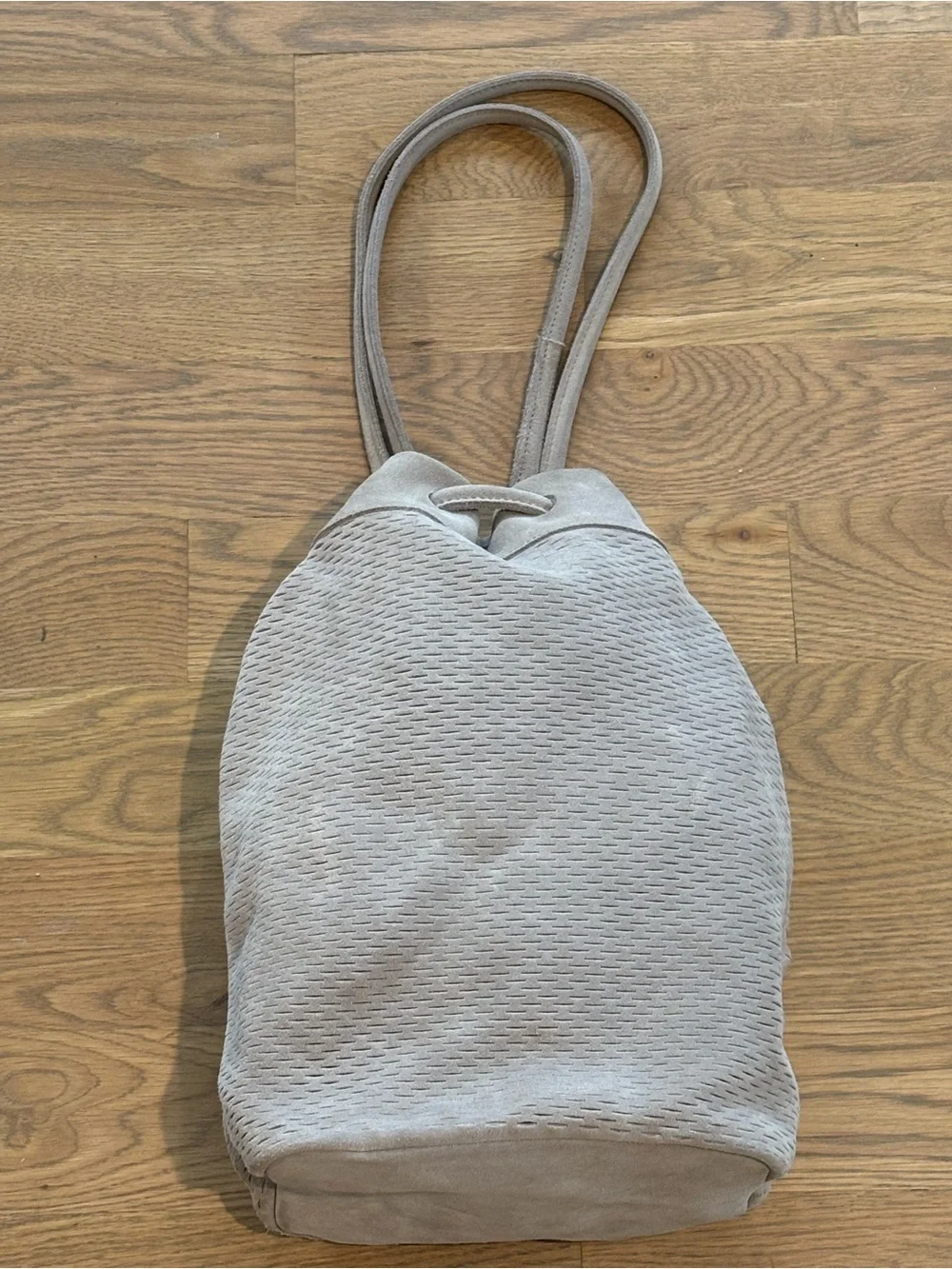 Monserat De Lucca Light Grey Suede Drawstring Backpack - NWOT